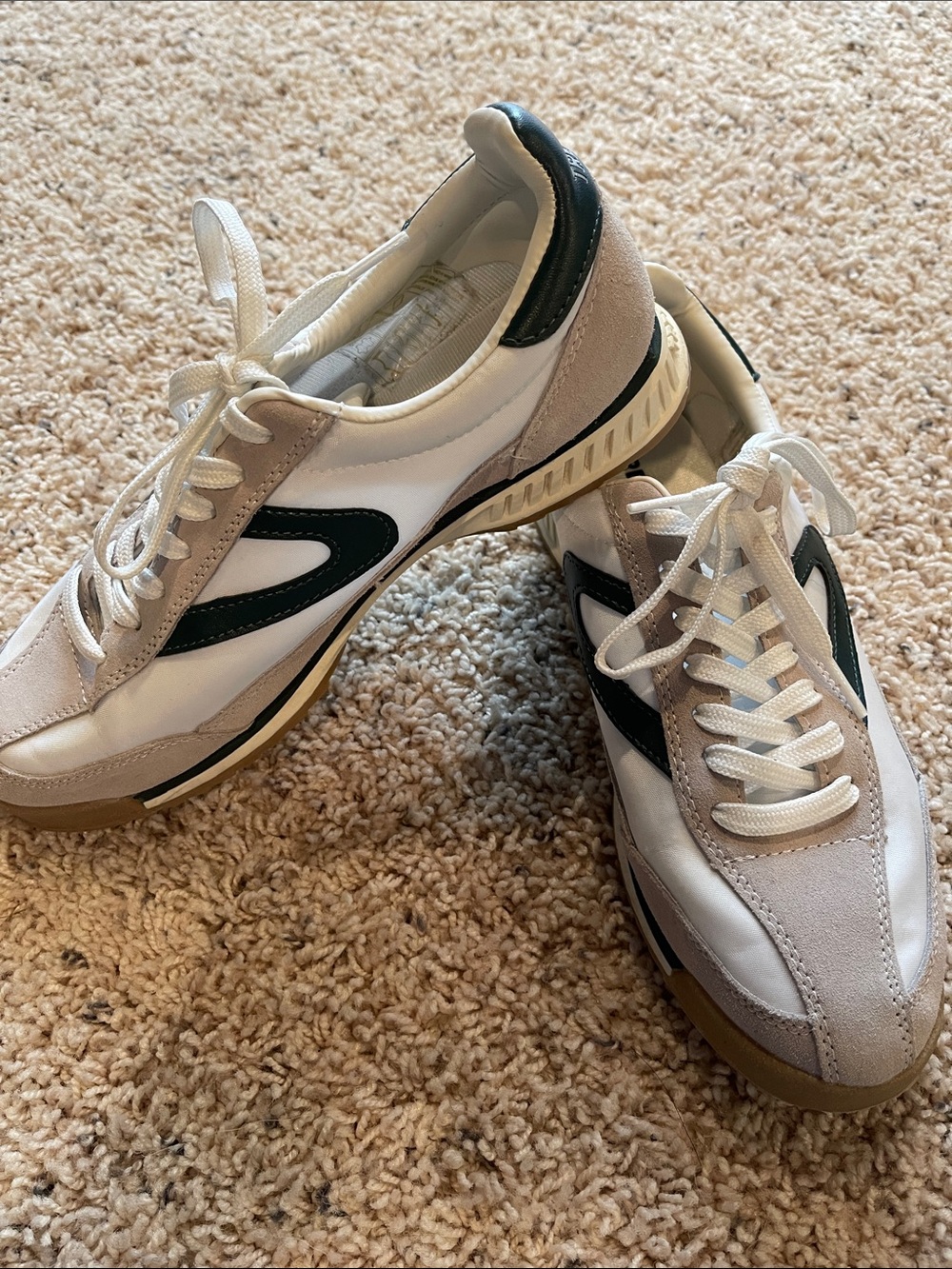 Tretorn White and Beige Sneakers with Dark Green Accent 8.5 m